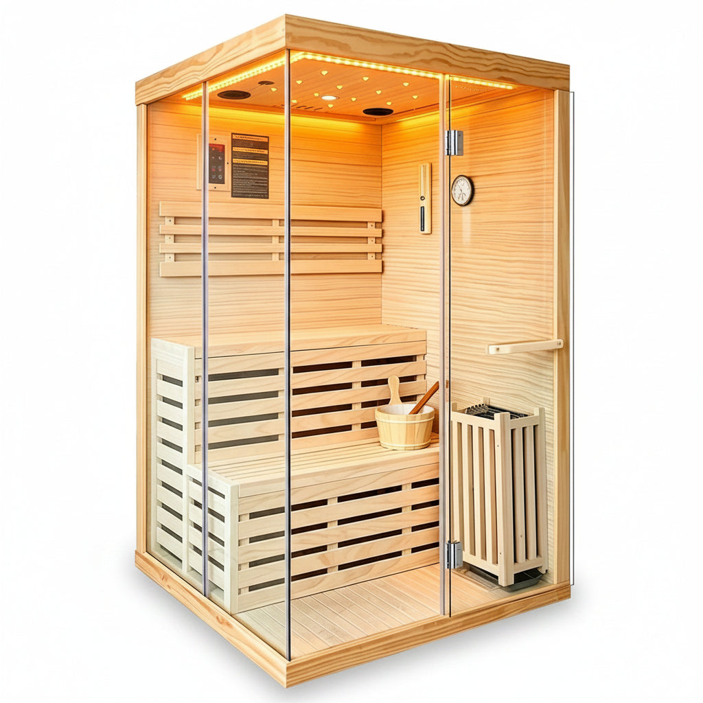 Traditional Steam Sauna,3000W 2-3 Person Indoor Sauna with LED Lights, Waterproof Speakers for Home,Living Room
