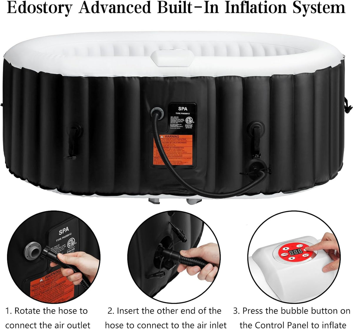 2-Person Inflatable Oval Hot Tub with 90 Bubble Jets, Black