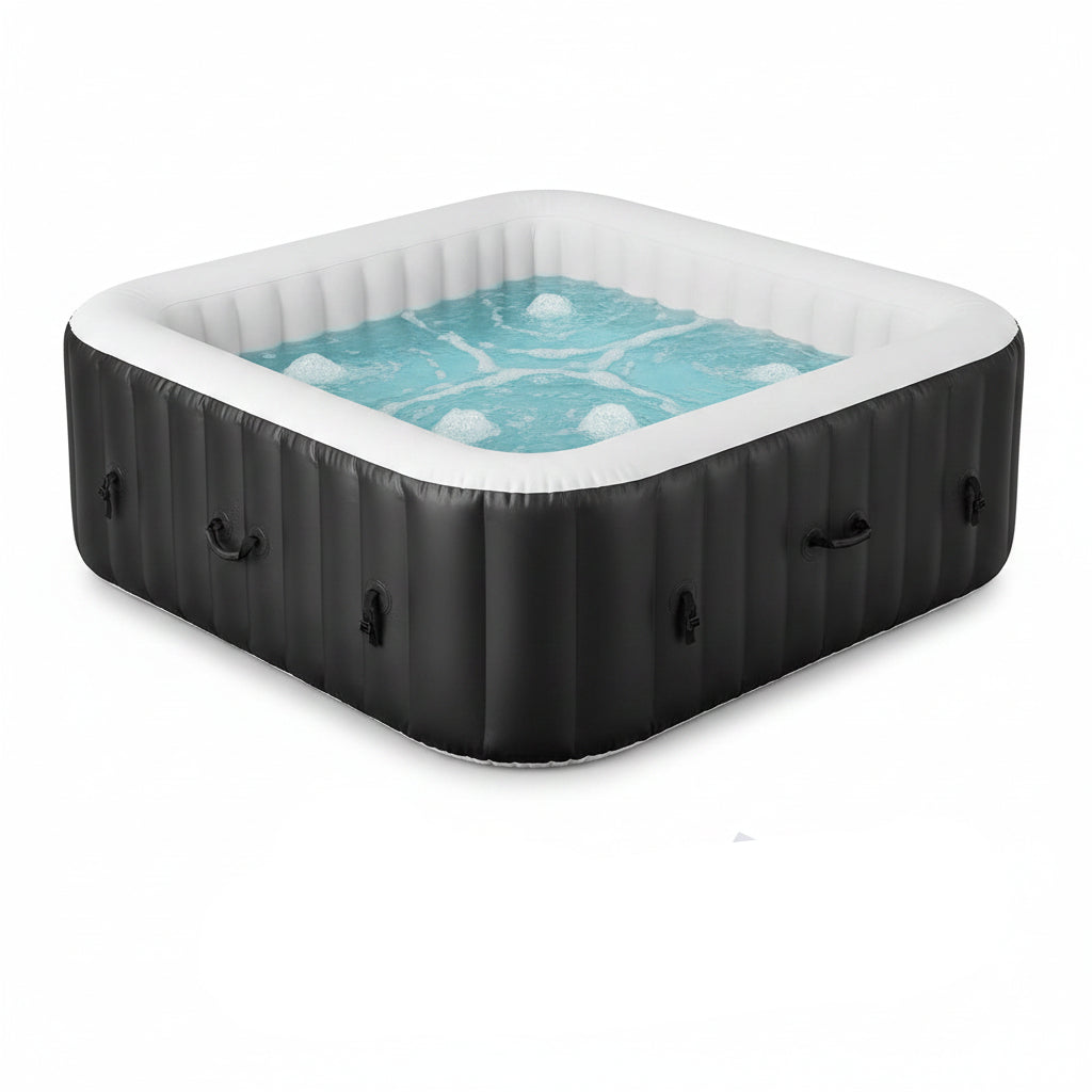Inflatable Hot Tub, 4-6 Person Blowup Pool Hottub W/130 Air Jets, Heater Pump, Filter Cartridges, Insulated Cover, Ground Cloth, Portable Outdoor Water SPA (71’’X70’’ Rectangular, 4-6 Person)