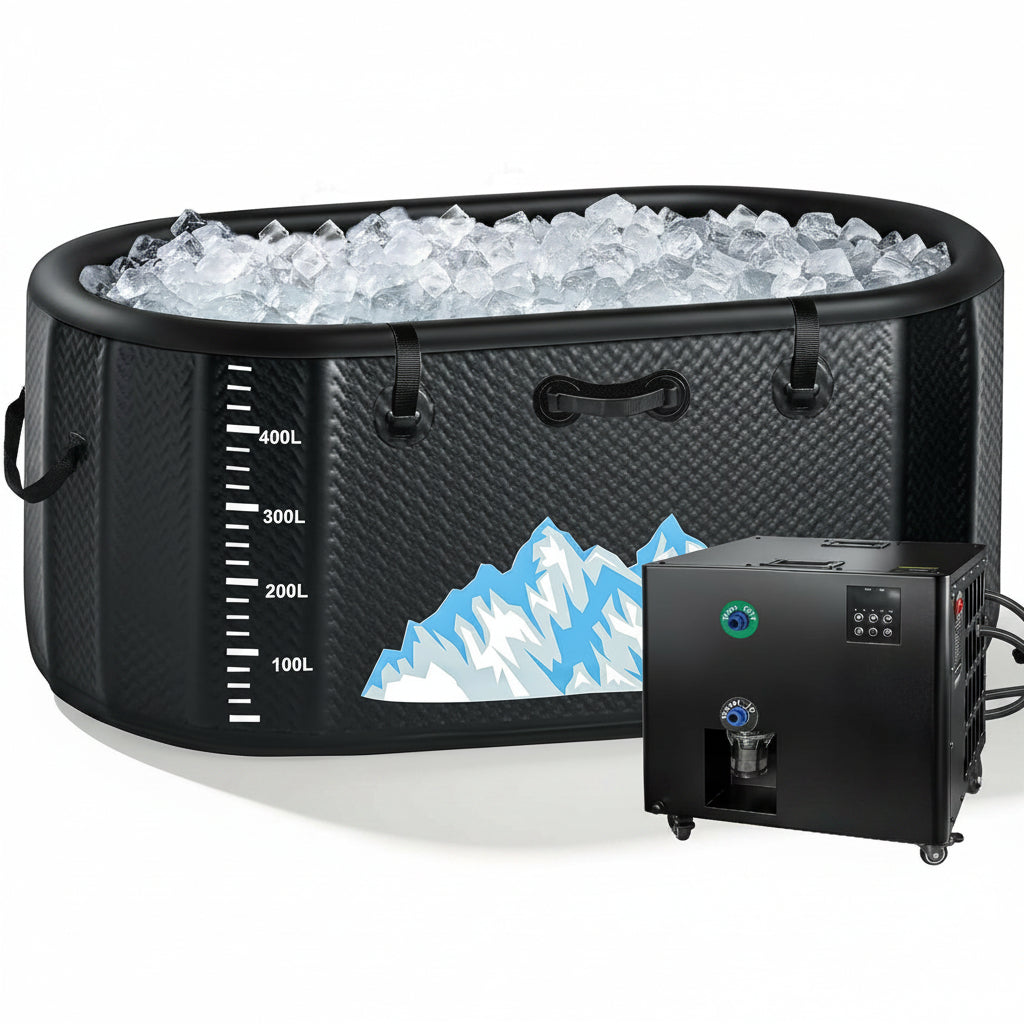 Cold Plunge Tub, 248 Gallon, 1 Horsepower, Heavy-Duty Ice Bath Tub for Athletes with Hot & Cold, Portable Inflatable Plunge Chiller with Water Treatment Kit, Immersion Therapy, Wifi (Black, 1 Set)