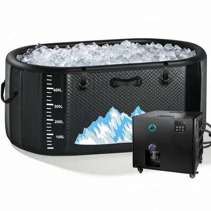Cold Plunge Tub, 248 Gallon, 1 Horsepower, Heavy-Duty Ice Bath Tub for Athletes with Hot & Cold, Portable Inflatable Plunge Chiller with Water Treatment Kit, Immersion Therapy, Wifi (Black, 1 Set)