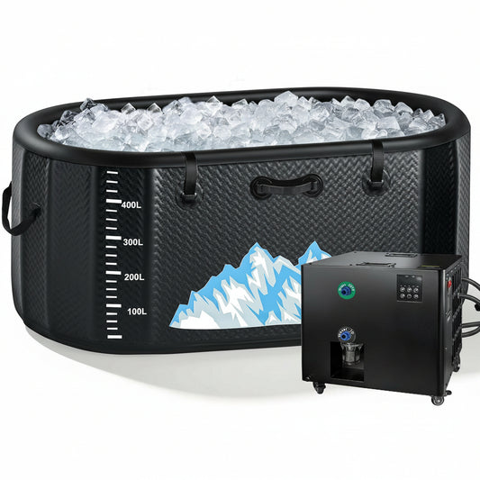 Cold Plunge Tub, 248 Gallon, 1 Horsepower, Heavy-Duty Ice Bath Tub for Athletes with Hot & Cold, Portable Inflatable Plunge Chiller with Water Treatment Kit, Immersion Therapy, Wifi (Black, 1 Set)
