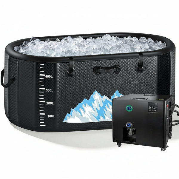 Cold Plunge Tub, 248 Gallon, 1 Horsepower, Heavy-Duty Ice Bath Tub for Athletes with Hot & Cold, Portable Inflatable Plunge Chiller with Water Treatment Kit, Immersion Therapy, Wifi (Black, 1 Set)