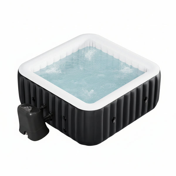 240 Gallon Inflatable Hot Tub 6 Person Square with Control Panel, Portable Outdoor Airjet Hot Tub Spa with 130 Bubble Jets, Filter, Insulated Tub Cover and Floor Protector, Temperature up to 104°F