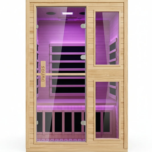 2 Person Far Infrared Sauna with Smart APP Control, Canadian Hemlock Wood Indoor Sauna Room, 2000W Low EMF Fast Heating Home Dry Sauna, 7 Color Chromotherapy, Bluetooth Speakers for Relaxation
