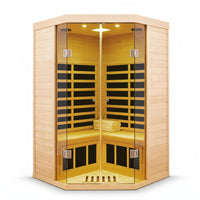 2-Person Corner Far Infrared Sauna Room - Hemlock Wood, Deluxe Transparent Glass Front, Large Capacity Home Sauna