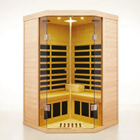 2-Person Corner Far Infrared Sauna Room - Hemlock Wood, Deluxe Transparent Glass Front, Large Capacity Home Sauna — Studio Shot